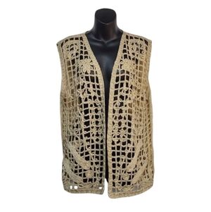 Lisa Original Sweater Vest Women's Gold Metallic Gold Crochet Vest Size Medium